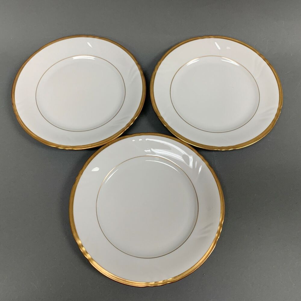 Royal Heidelberg Winterling Salad Plates 7 5/8" White with Gold Trim Lot of 3‎